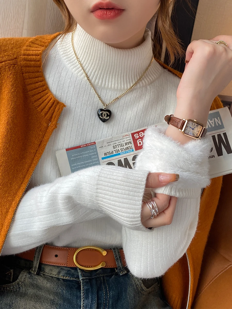 Women's Turtleneck Sweater Winter 2025 Retro with Velvet Lining Thickened Inner Wear Thermal Knitting Bottoming Shirt Pullovers - Image 4