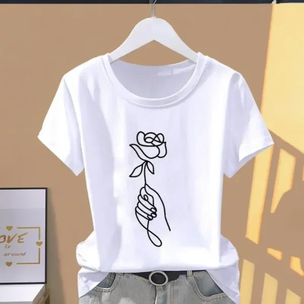 90s Y2k Women Print Floral Sports Fashion Casual Explosive Short Sleeve T-shirt Graphic Tshirts Women Clothes T Shirt - Image 2