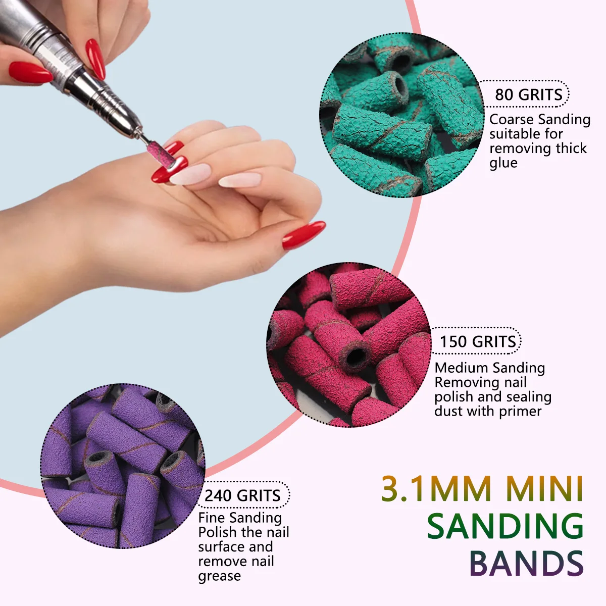 100pcs 3.1mm Mini Sanding Bands Kits Nail Drill Bits Mandrel Sets Electric Manicure Accessories Tool Dead Skin Remover - Image 2