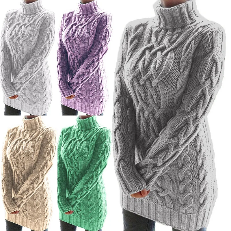 Sweaters For Women Pullover 2024 Warm Turtleneck Thickened Twist Print High Collar Thick Thread Twist Sweater Clothes MMY120352