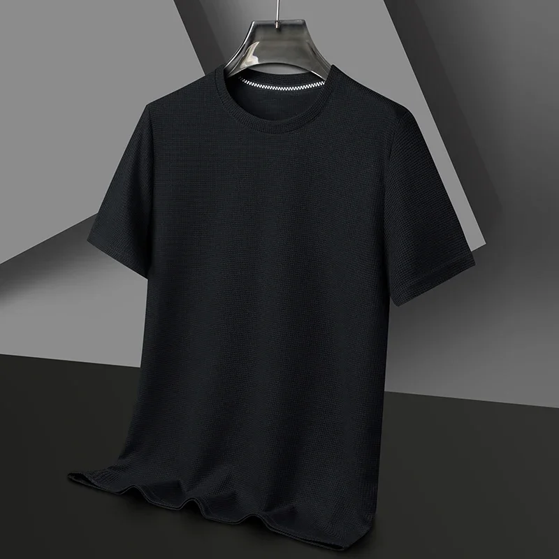 Men's New Summer Waffle round Neck Short Sleeve T-Shirt Comfortable Breathable Short-Sleeved Top for Casual Wear - Image 6
