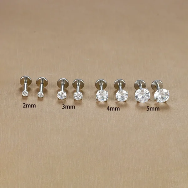 2PC Labret Tragus Stud Earrings 16G Surgical Stainless Steel CZ Crystal Monroe Helix Cartialge Conch Medusa Lip Body Piercing - Image 3