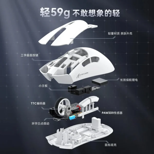 R1 Superlight Mouse Bluetooth 2.4G Wireless Gaming Mouse PixArt PAW3311 Gaming Sensor 6 Adjustable DPI for Office Game - Image 6
