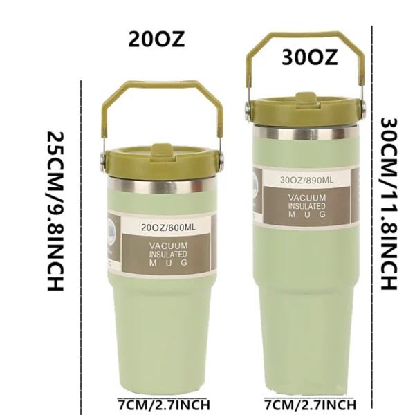 1pc Vacuum Tumbler with Lid Stainless Steel Portable Water Bottle with Dazzling Handle Insulated Tumbler Tote Handle 20/30OZ - Image 5