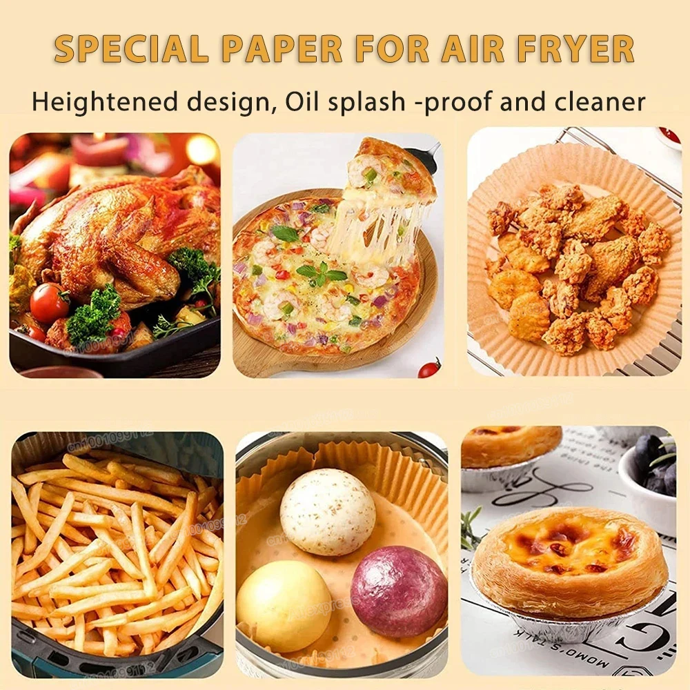 50/100Pcs Air Fryer Disposable Paper Non-Stick Airfryer Baking Papers Round Air-Fryer Paper Liners Paper Kitchen Accessories - Image 3