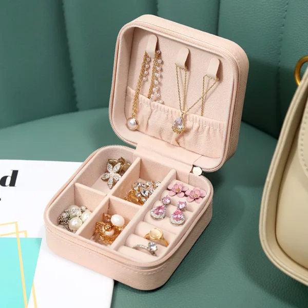 Portable Mini Jewelry Storage Box Travel Organizer Jewelry Case Leather Storage Earrings Necklace Ring Jewelry Organizer Display - Image 6
