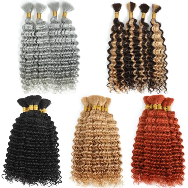 2 Bundles Human Braiding Hair for Boho Braids, 14Inch 100G 10A Brazilian Virgin Deep Wave Bulk Human Hair for Braiding - Image 2