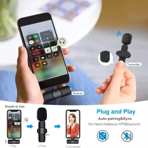 Wireless Lavalier Microphone Mini Portable Audio Video Recording Mic for iPhone Android Live Broadcast Gaming - Image 2