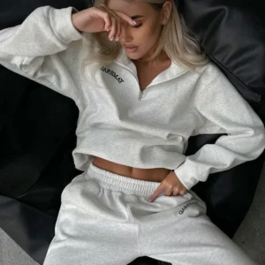 Autumn Women's Tracksuit with Zipper Cotton Oversize White Casual Two Piece Set Women Classic Sports Trouser Suits for Women