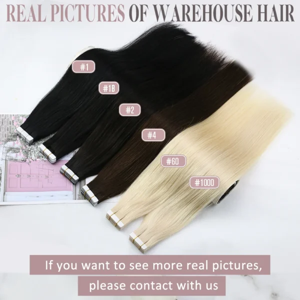 Ugeat Tape in Hair Extensions Human Hair Real Natural Brazilian Remy Hair Straight Seamless Skin Weft For Women Balayage 20P/40P - Image 3