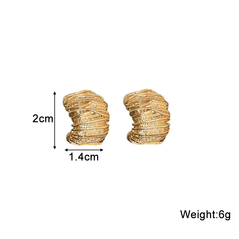 2025 Retro Folded Women's Stud Earrings Gold Color C-shaped Silver Color Metal Geometry Statement Small Earrings Fashion Jewelry - Image 2