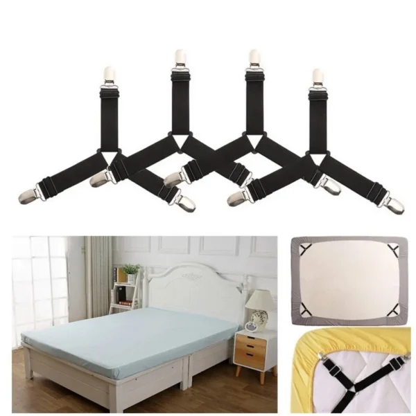 4pcs Adjustable Bed Sheet Fasteners Straps Elastic Mattress Cover Corner Holder Clip Grippers Suspender Cord Hook Loop Clasps - Image 3