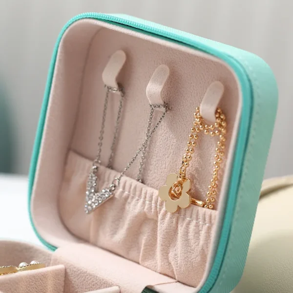 Portable Mini Jewelry Storage Box Travel Organizer Jewelry Case Leather Storage Earrings Necklace Ring Jewelry Organizer Display - Image 5