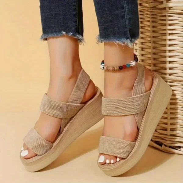 1pair Women's Minimalist Wedge Sandals Open Toe Thick Soled Platform Casual Sandals Ankle Strap Slingback Sandals Solid Color - Image 2