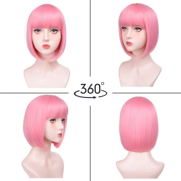 Short, light purple bob hairstyle synthetic wig for Halloween party cosplay wig, daily high-temperature hair accessory wig set - Image 5