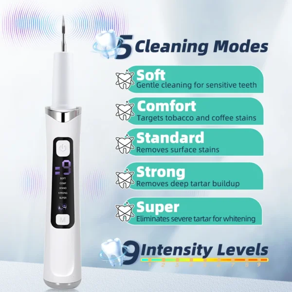 5 LED Light Ultrasonic Tooth Cleaner 9 Levels Dental Scaler Calculus Remover Plaque Stain Tartar Removal Teeth Cleaning Tools - Image 3