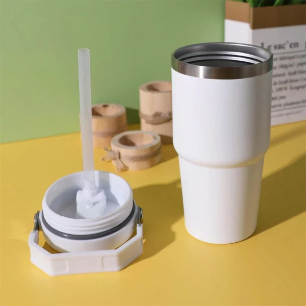1pc Vacuum Tumbler with Lid Stainless Steel Portable Water Bottle with Dazzling Handle Insulated Tumbler Tote Handle 20/30OZ - Image 2