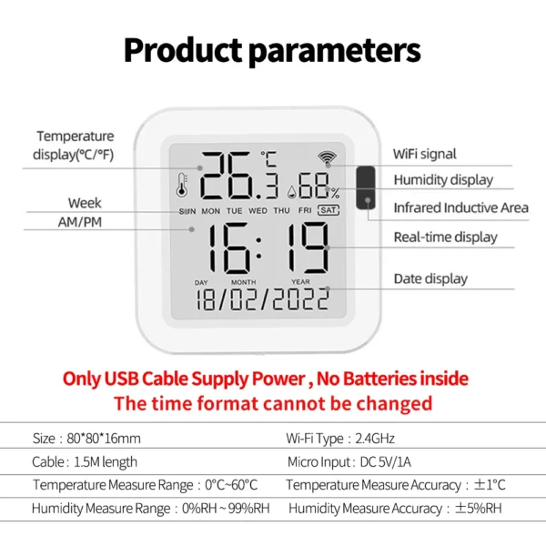 Tuya Temperature and Humidity Smart Sensor With Backlight for Smart Home var WiFi SmartLife Work with Alexa Google Assistant - Image 6