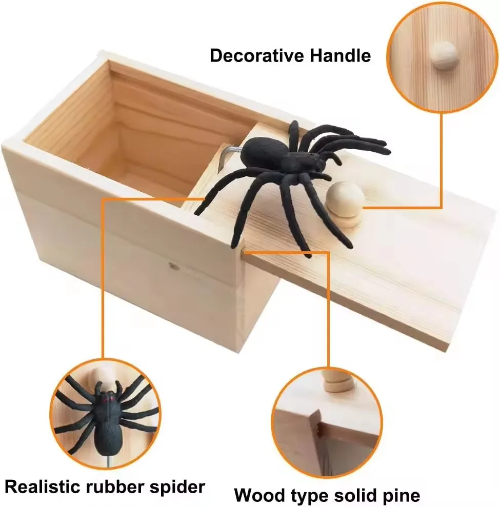 Wooden Prank Spider Scare Box Trick Joke Scarebox Gag Toy For Kid Adult Gifts Christmas Halloween Funny Prank Toys Magic Props - Image 6