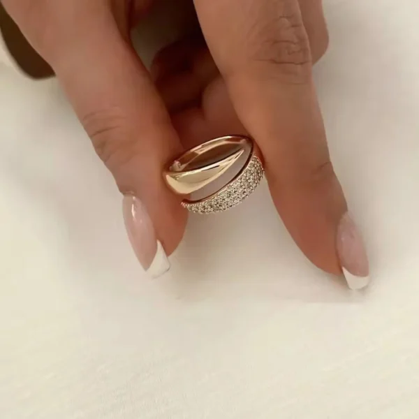 18 K Gold Plated Sun Rings for Women Natural Stone Inlaid in Hollow Metal Texture Ring Trendy Jewelry - Image 6