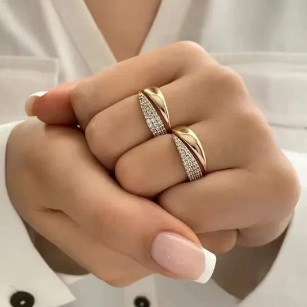 18 K Gold Plated Sun Rings for Women Natural Stone Inlaid in Hollow Metal Texture Ring Trendy Jewelry - Image 2