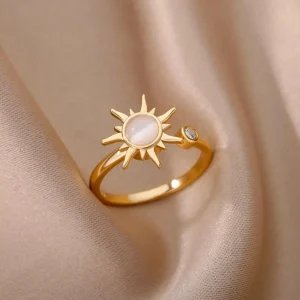 Women's Anti-Stress Anxiety Ring Sun Pendant Spinning Ring 2025 Fashion Birthday Jewelry Gift