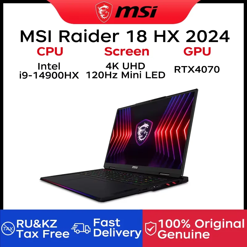 2024 MSI Raider 18 HX Gaming Laptop 18 Inch 4K UHD 120Hz Mini LED Screen Notebook i9-14900HX 32GB 2TB RTX4070 Gaming Netbook PC