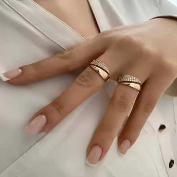 18 K Gold Plated Sun Rings for Women Natural Stone Inlaid in Hollow Metal Texture Ring Trendy Jewelry - Image 5