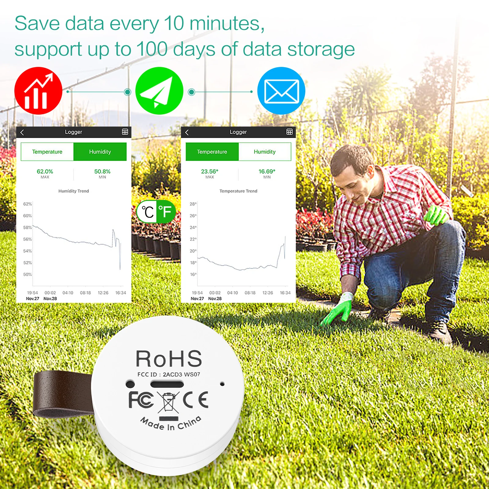 ORIA Thermometer Hygrometer Wireless Bluetooth Outdoor Thermometer Smart Home Temperature and Humidity Sensor - Image 5