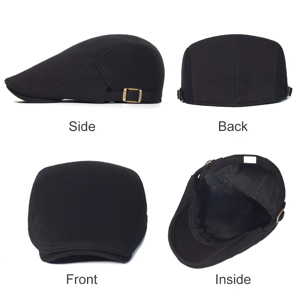 Cotton Adjustable Newsboy Caps Men Woman Casual Beret Flat Ivy Cap Soft Solid Color Driving Cabbie Hat Unisex Black Gray Hats - Image 2