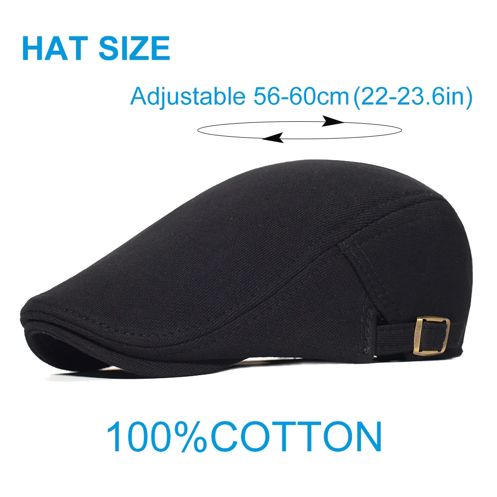 Cotton Adjustable Newsboy Caps Men Woman Casual Beret Flat Ivy Cap Soft Solid Color Driving Cabbie Hat Unisex Black Gray Hats - Image 3