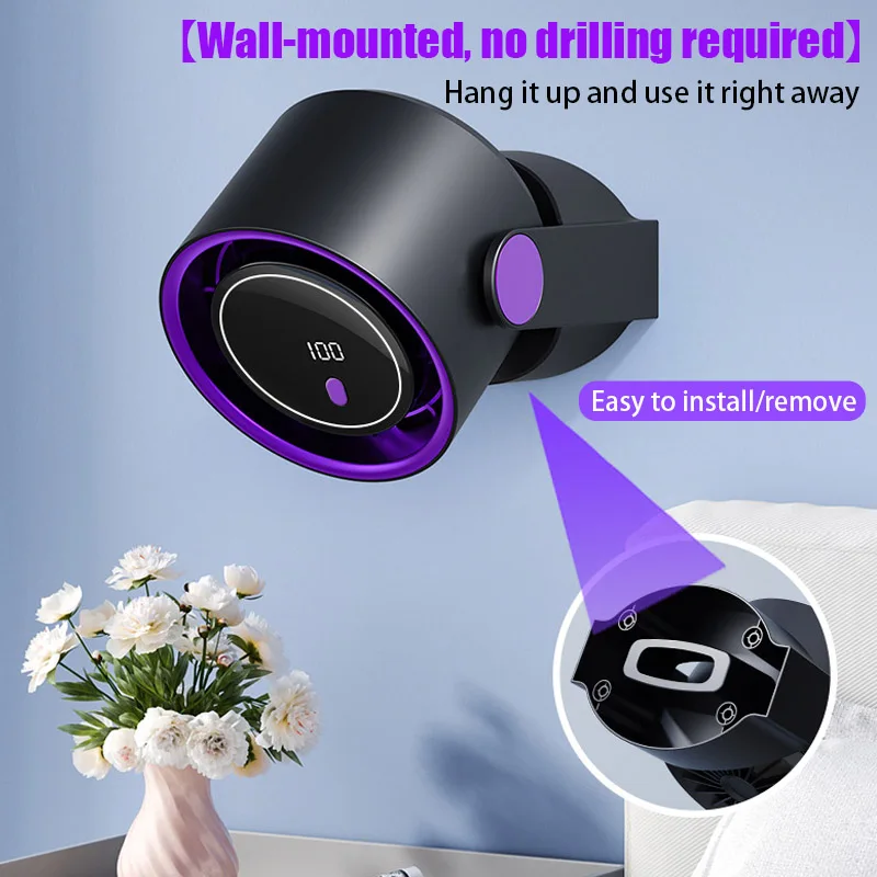 Desktop Electric fan 100-speed Bladeless Fan Portable Usb Rechargeable Digital Display Circulating Cooling Fan Wall Hanging Fans - Image 4