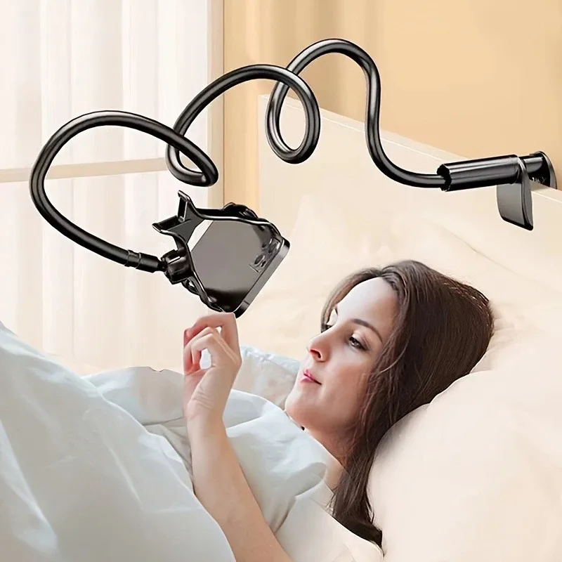 138cm Cell Phone Clip on Stand Holder with Grip Flexible Long Arm Gooseneck Lazy Bracket Mount Clamp for Smartphones 