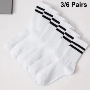 3/6 Pairs Women Mid-Tube Socks Solid Colour Autumn Winter Breathable Comfortable Sport Sweat Absorbent Man And Women's Socks