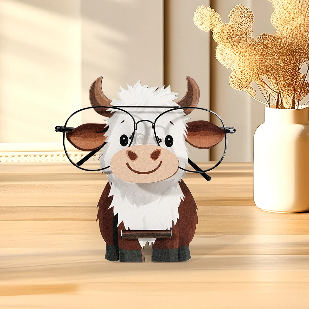 Wooden Highland Cow Eyeglass Holder & Fashion Glasses Display Stand Glasses Storage Rack Office Desk Decor Novel Home Decortion - Image 3