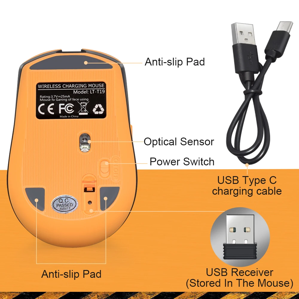 LT-T19 Ergonomic Rechargeable Gaming Mouse USB 2.4G Wireless RGB Light Desktop PC Computers Notebook Laptop Mice - Image 3