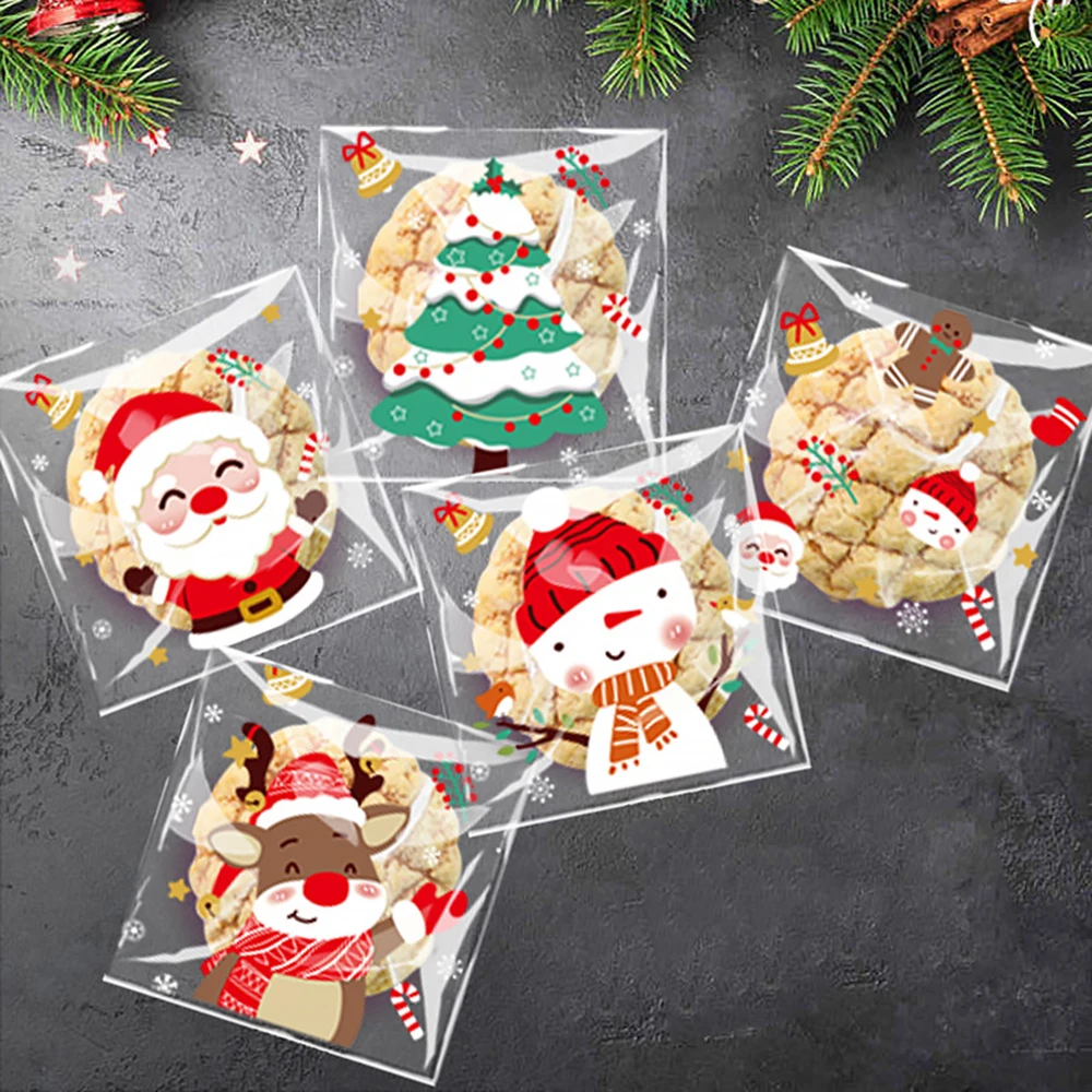 100Pcs Christmas Gift Bags Self-Sealing Disposable Opp Candy Cookie Bags Christmas Decoration 2024 Cartoon Designs for Xmax Gift - Image 3