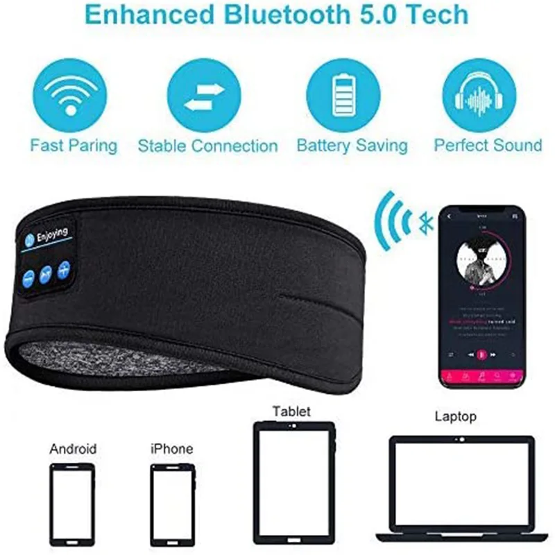 Wireless Bluetooth Speaker Headscarf Wireless Music Sleep Headset Sports Headband Built-in Sleep Music Eye Mask Travel Headset - Image 3