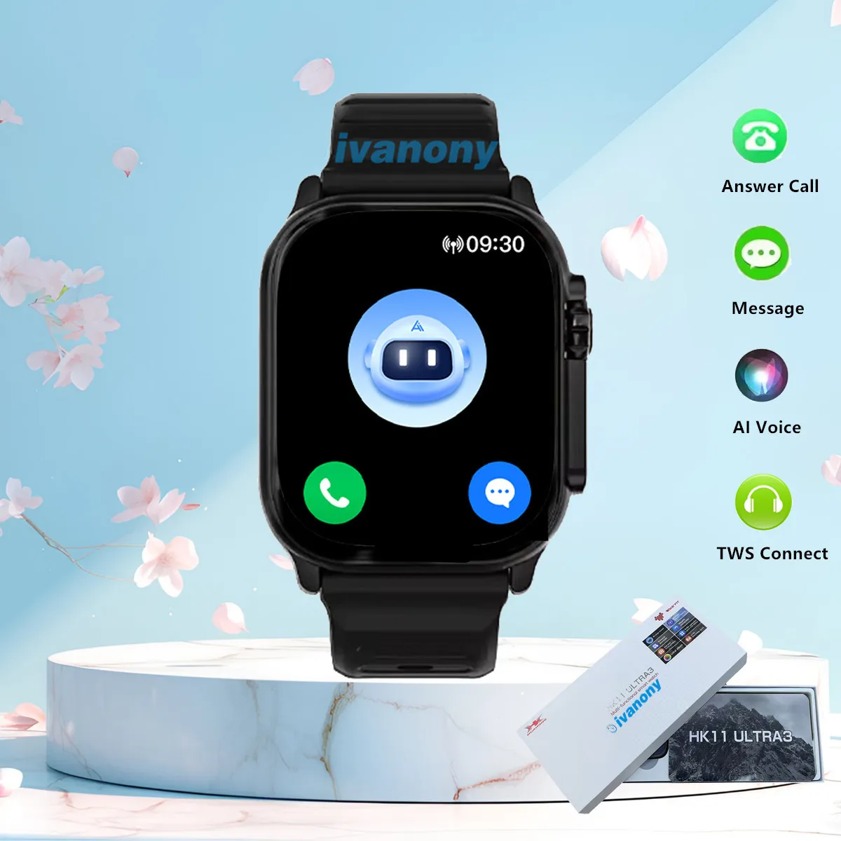 HK11 Ultra 3 Smart Watch Amoled Screen 49MM Compass AI Translate Answer Call TWS Connect Voice Wake up Smartwatch Men Women