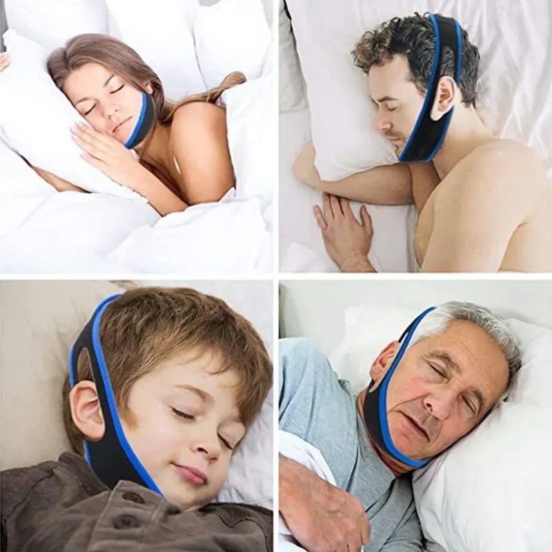 Snoring Stop Headband Anti-Snoring Belt Black Blue Chin Strap Adjustable Velcro Snoring Stop with Sleep Shut up and Breathe - Image 4