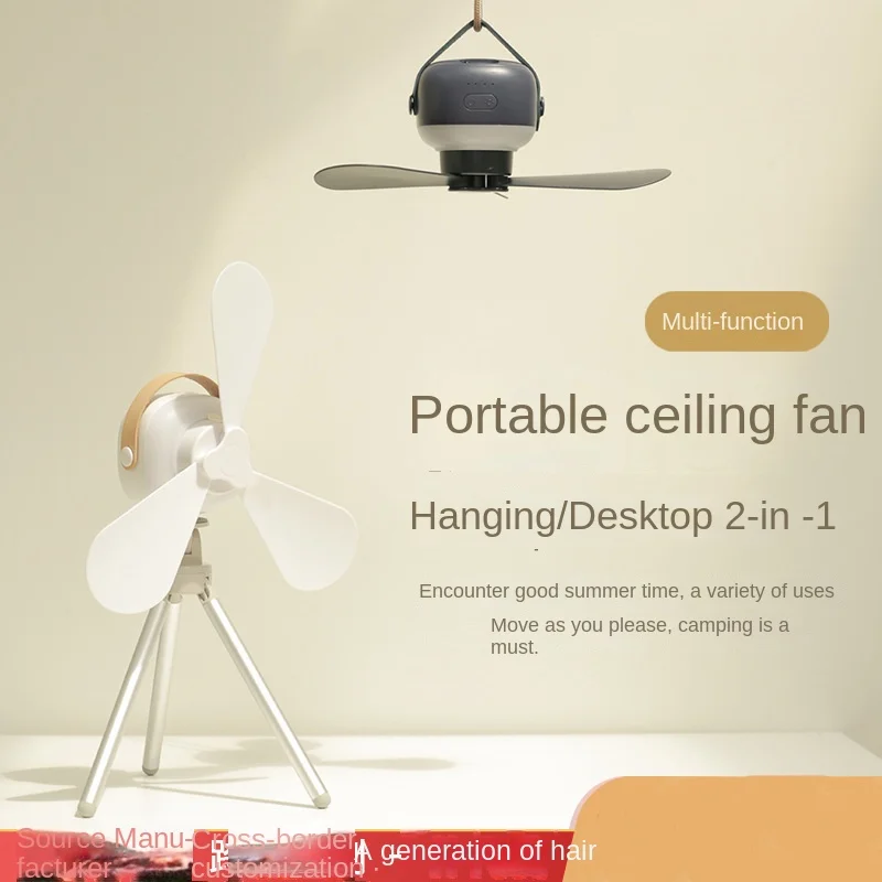 Portable wireless mini ceiling fan light USB fan with remote control, stand, night light, home, outdoor, camping, New Year gifts - Image 2