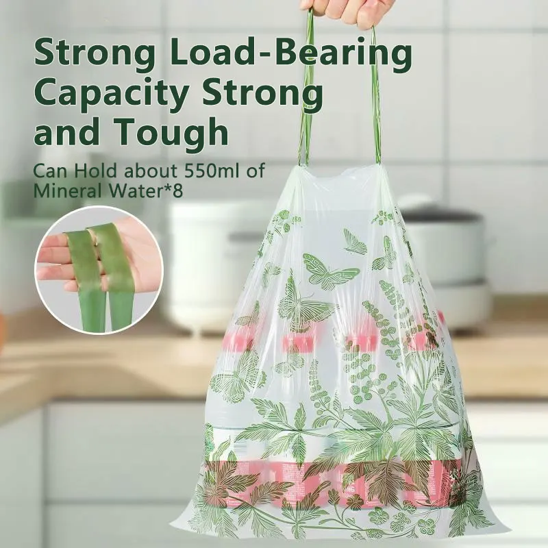 100PCS Drawstring Trash Bags Thickened Not Easy to Break Food Residue Processor Mugwort Scented Bathroom Kitchen Garbage Bags - Image 4