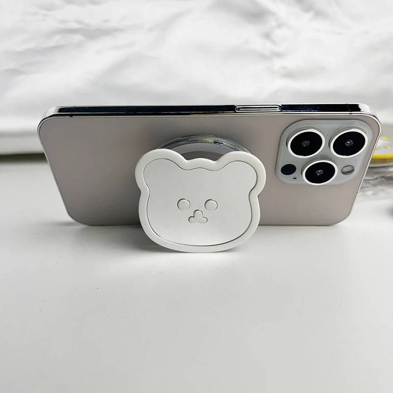 Cute Bear Mirror Magnetic Socket Grip Phone Holder For Magsafe IPhone Mac Samsung Safe Ring Finger Expanding Stand - Image 5
