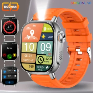 New Smart Watch Compass 2.01-inch Large Screen 1000mAh Large Battery Capacity BT Health&Sleep Monitoring Men Women Gifts Watch