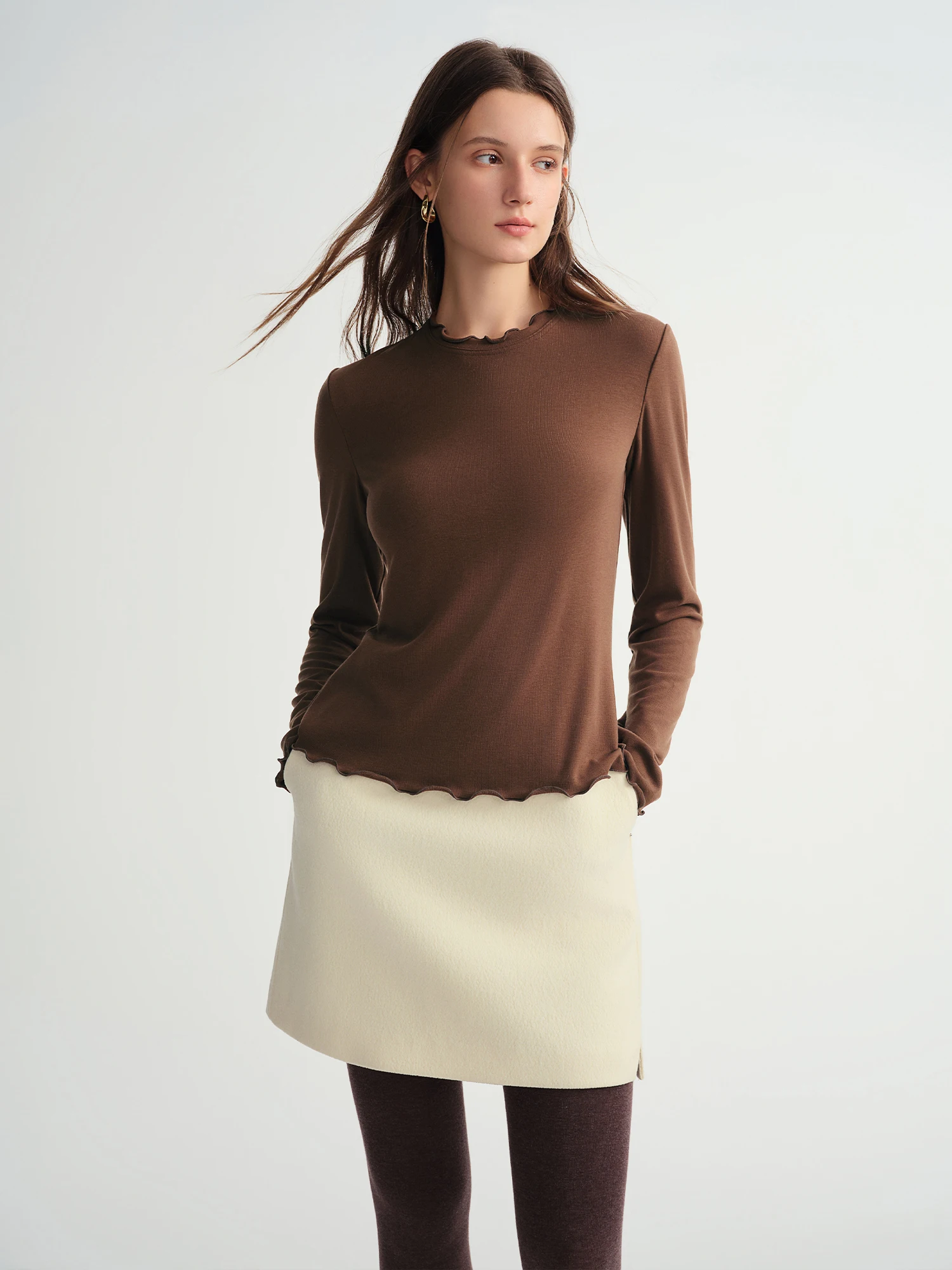 DUSHU Self-Heating Wool T-shirts Half-High Collar Soft Knit Women's Longline Bralette Fall Winter Curvy Solid Color Pullovers - Image 4