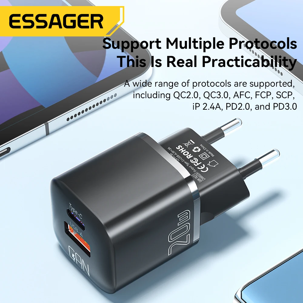 Essager 20W GaN USB Type C Charger PD Fast Charge Phone QC 3.0 Quick Chargers For iPhone 14 13 12 11 Pro Max Mini iPad Charging - Image 5