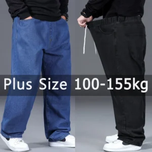 Plus Size Men Jeans 46 48 50 100-155kg Autumn Winter Long Pants Black Blue Denim Pants Straight Cut Jeans Big Size Men Clothing