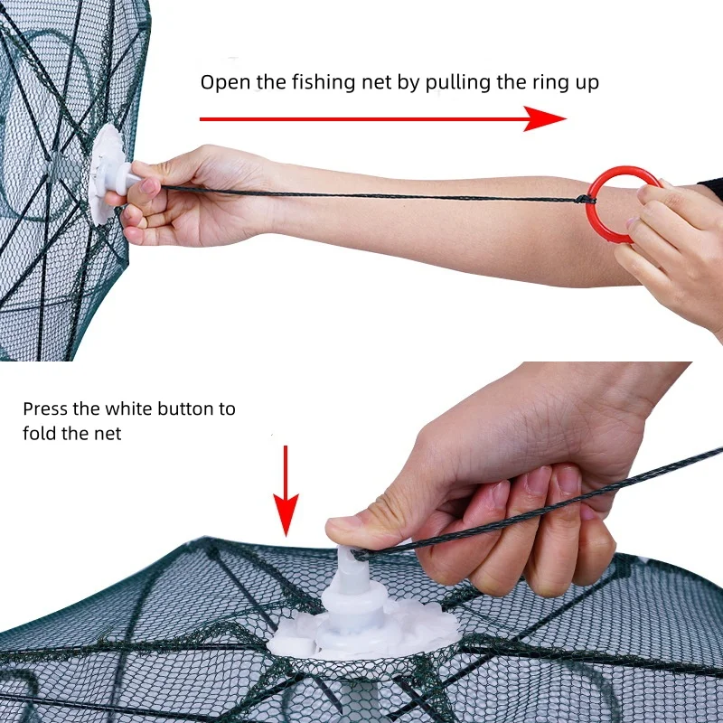 24/20/16/12/10/8/6/4 Holes Portable Fishing Net Shrimp Cage Nylon Foldable Fish Trap Folding Outdoor Automatic Collapsible - Image 3