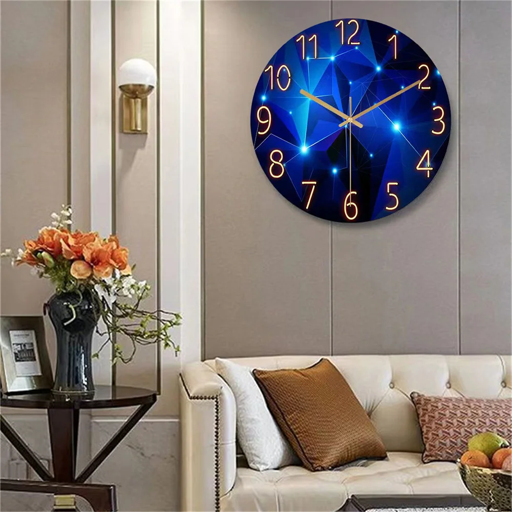 1pc 12inch Wall Clock Geometric Elements Dark Blue Thickened Tempered Glass Silent Movement Quartz Living Room Home Decor Gift - Image 4