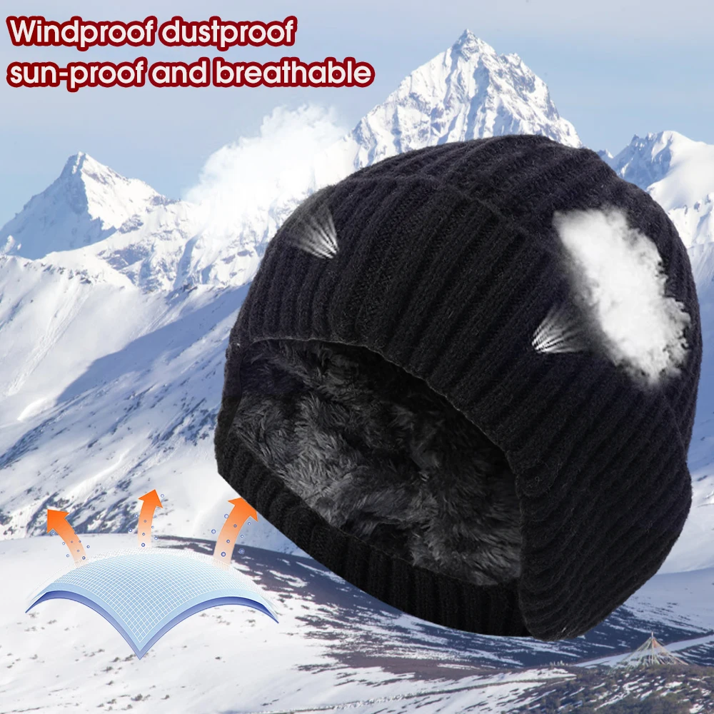 Winter Men thicker Beanie Hat Ear Protection Knitted Caps Wool Neck Scarf Cap Set Outdoor Windproof Plush Warm Skullies Beanies - Image 4